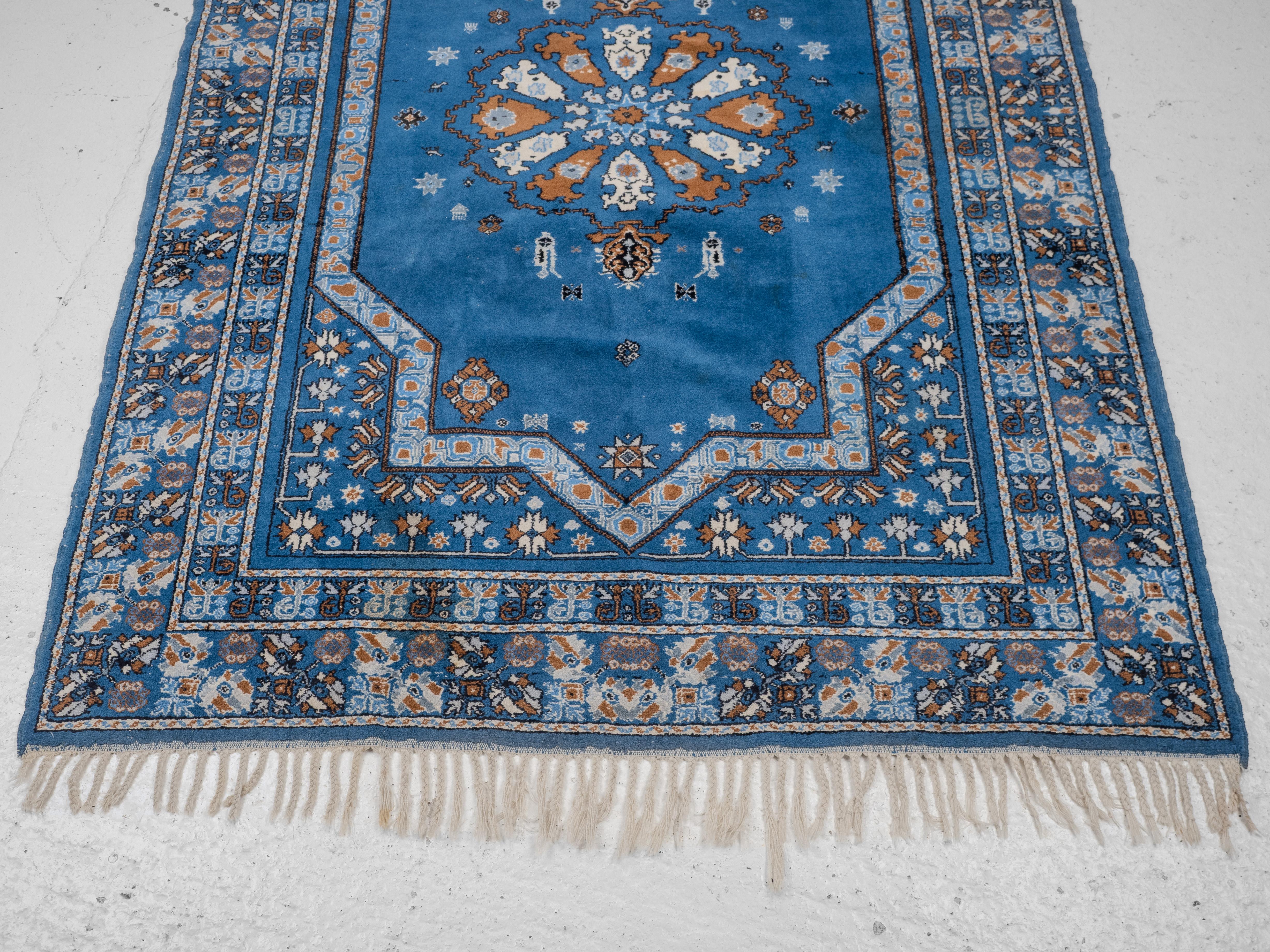 Wool Moroccan Berber Blue Carpet Extra Superieure Handwoven 263x170 c1970 (Rug) For Sale