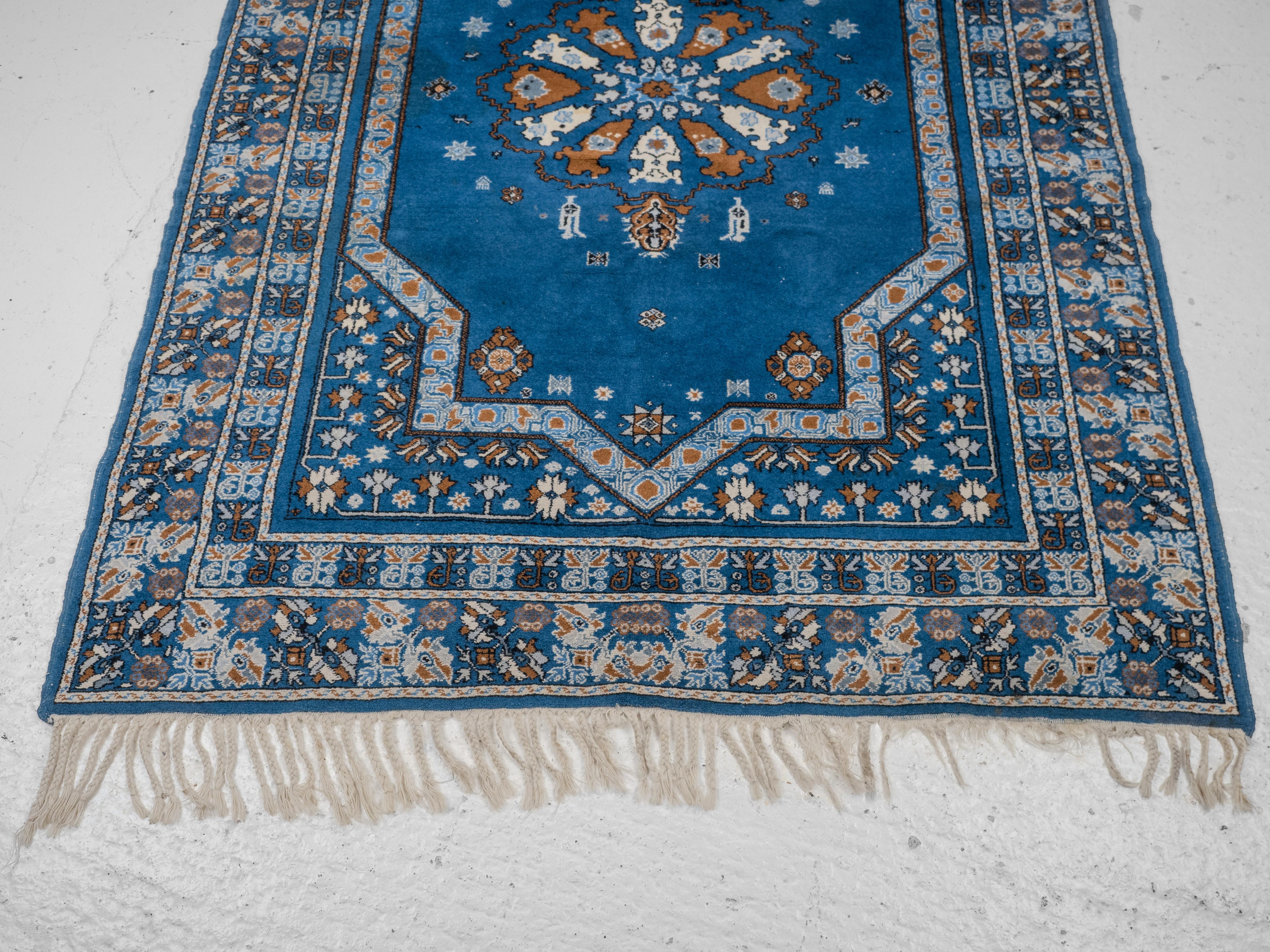 Moroccan Berber Blue Carpet Extra Superieure Handwoven 263x170 c1970 (Rug) For Sale 1