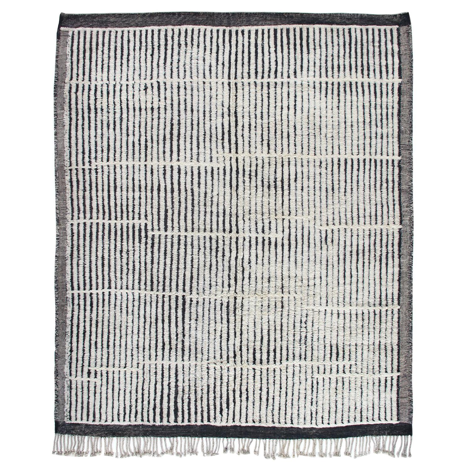 Moroccan Hand Knotted Abstract Charcoal and Blue Rug For Sale at 1stDibs