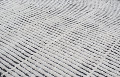 Moroccan Berber Hand-Knotted Rug with Grey, Charcoal and Ivory Stripes
