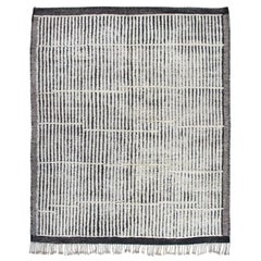 Moroccan Berber Hand-Knotted Rug with Grey, Charcoal and Ivory Stripes