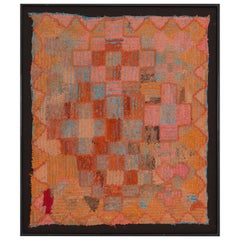 Moroccan Berber Handmade Tapestry, Orange Brown and Beige Colors, Mixed Fabrics