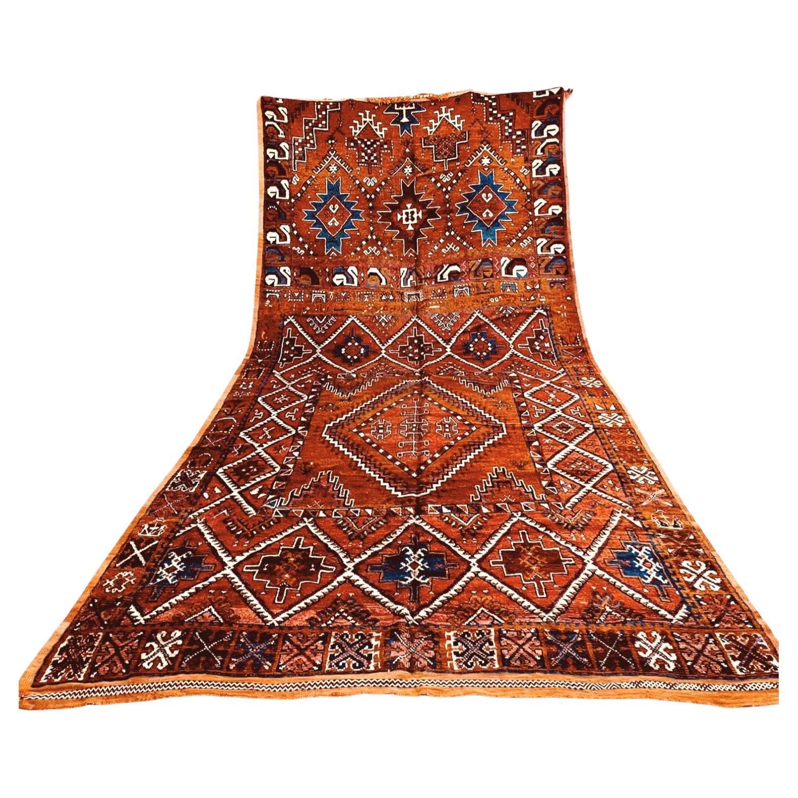 Rare 1940 Handcrafted Vintage Moroccan Taznakht Wool Rug For Sale