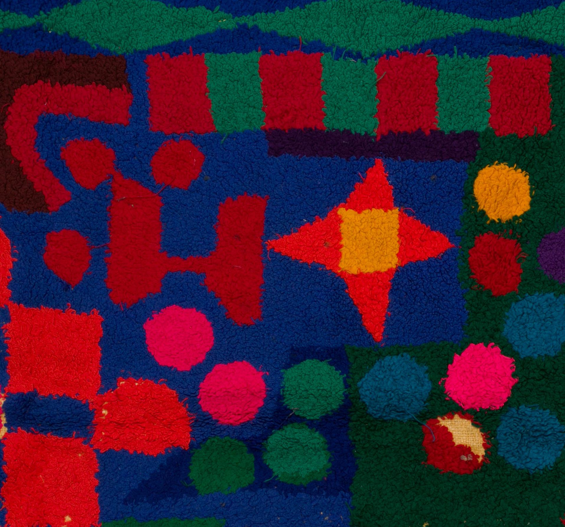 Late 20th Century Moroccan Berber Large Handmade Tapestry Bright Red Yellow Green and Blue For Sale