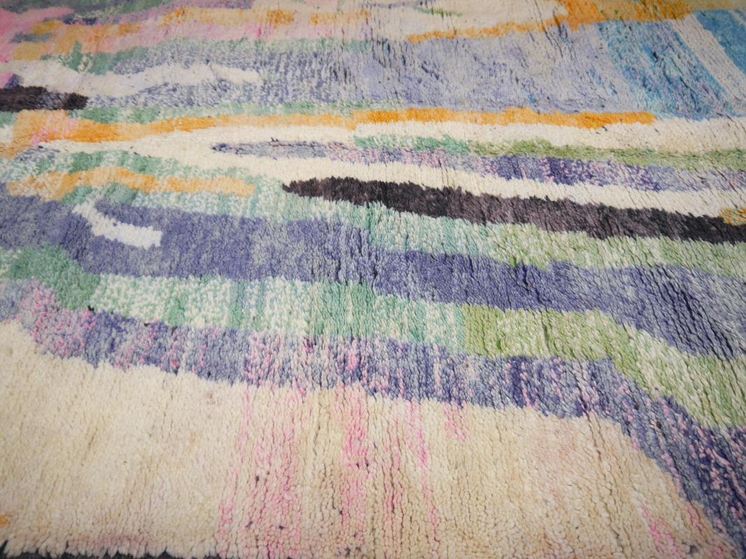 Moroccan Berber Rug Abstract Design Pink Wool White Blue Beige Vintage 4
