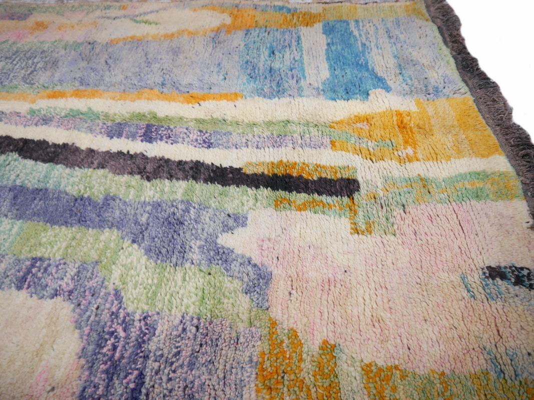 Moroccan Berber Rug Abstract Design Pink Wool White Blue Beige Vintage 5