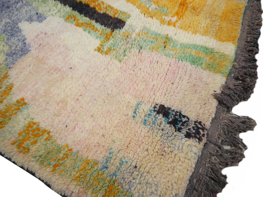Moroccan Berber Rug Abstract Design Pink Wool White Blue Beige Vintage 6