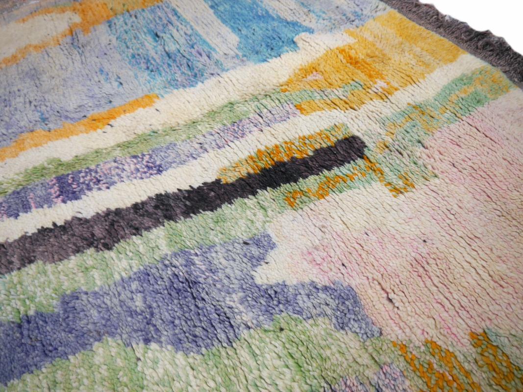 Moroccan Berber Rug Abstract Design Pink Wool White Blue Beige Vintage 7