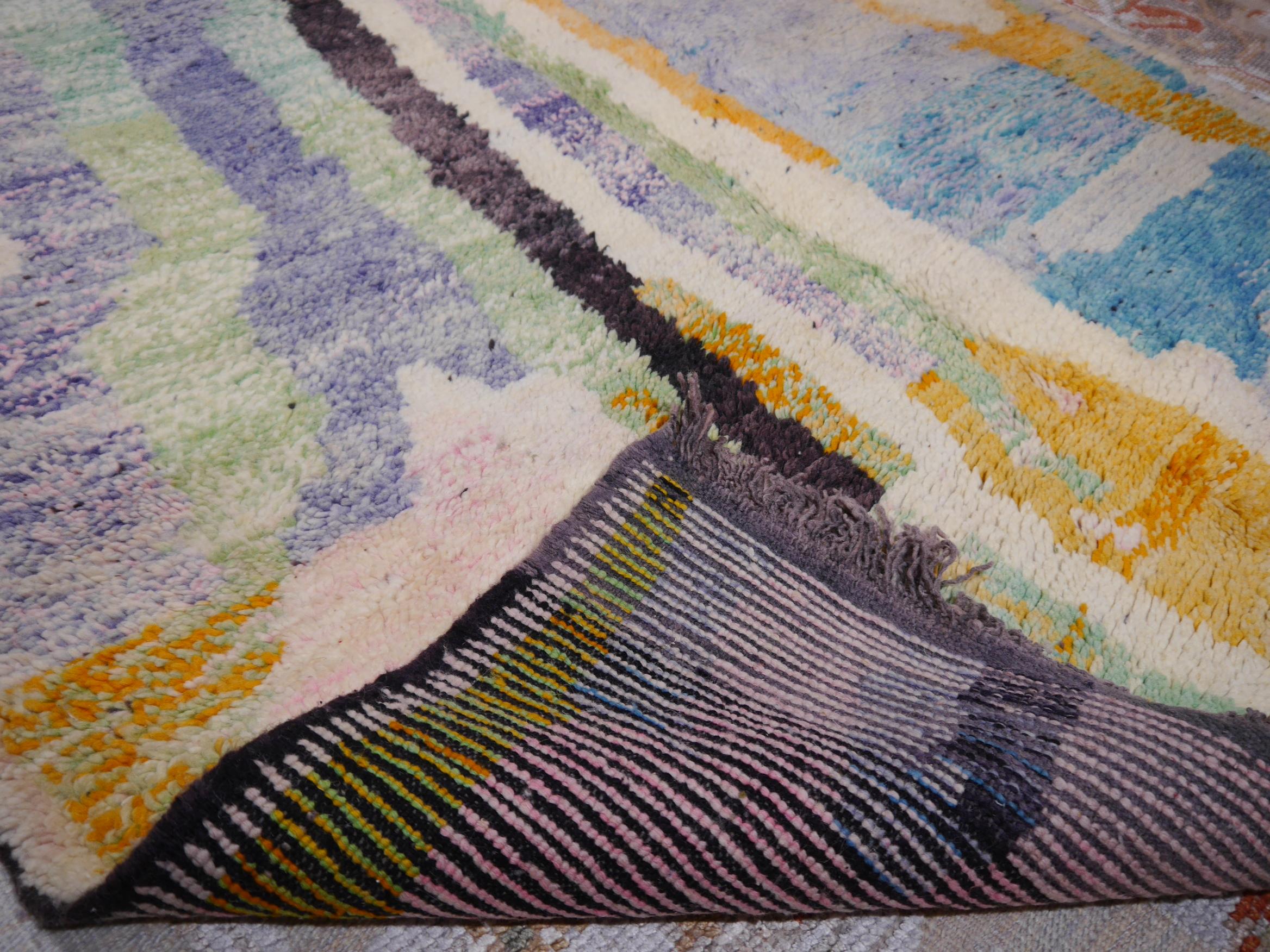 Moroccan Berber Rug Abstract Design Pink Wool White Blue Beige Vintage 8