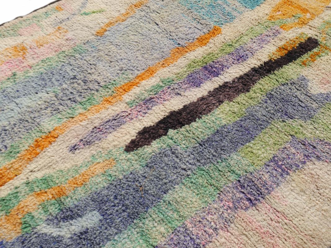 Tribal Moroccan Berber Rug Abstract Design Pink Wool White Blue Beige Vintage