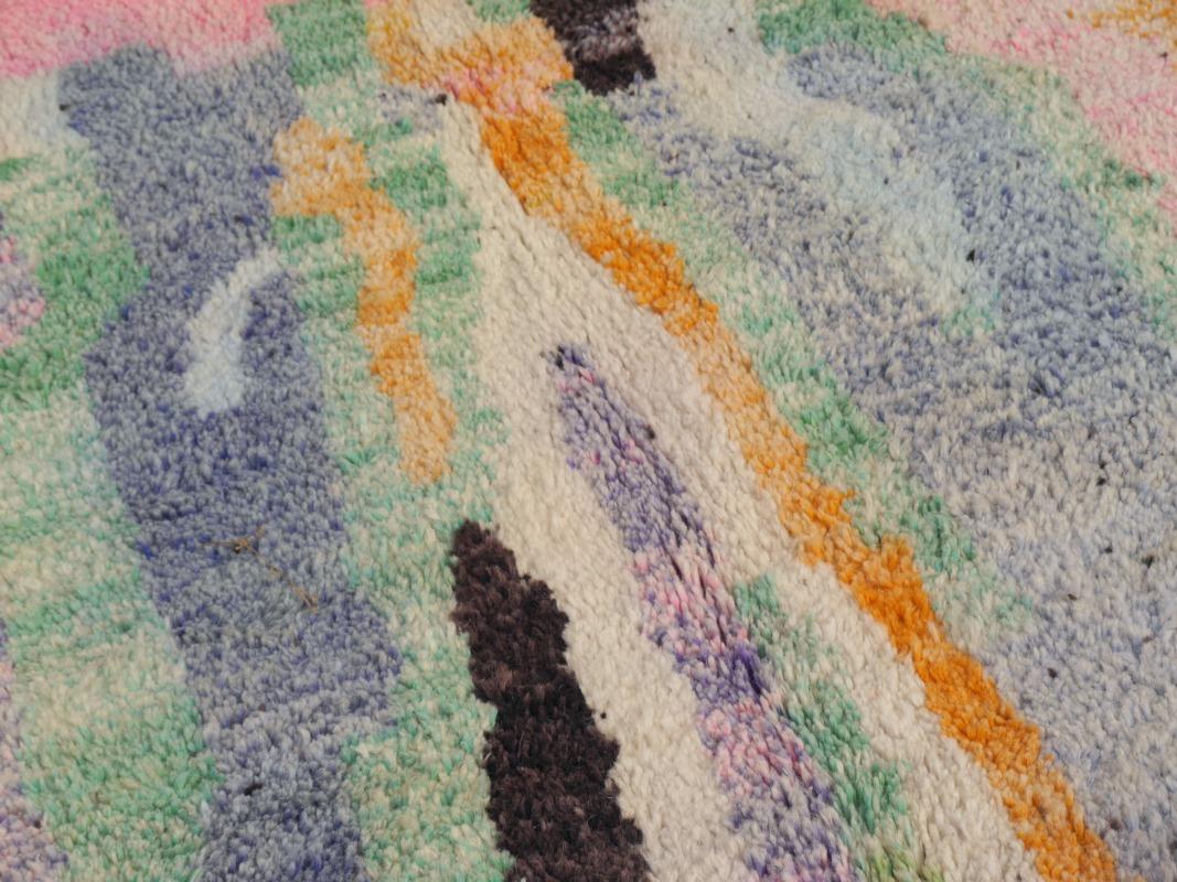 Moroccan Berber Rug Abstract Design Pink Wool White Blue Beige Vintage 1