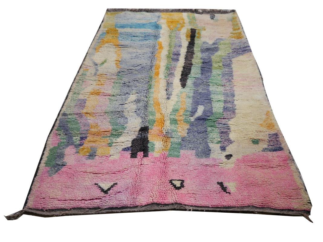 Moroccan Berber Rug Abstract Design Pink Wool White Blue Beige Vintage 2