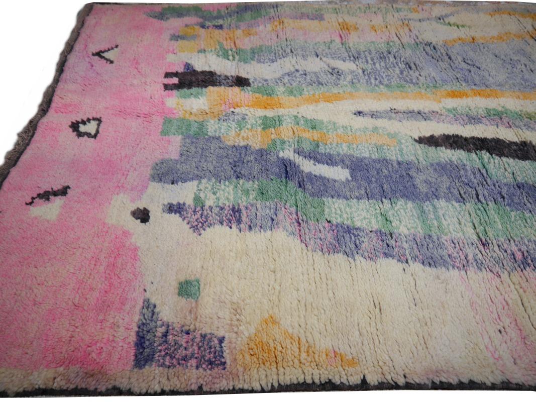 Moroccan Berber Rug Abstract Design Pink Wool White Blue Beige Vintage 3