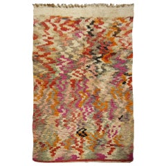 Moroccan Berber Rug Abstract Design Pink Wool White Blue Beige Vintage