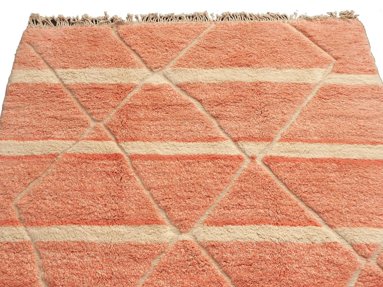 Moroccan Berber Rug Abstract Design Salmon Pink Woolwhite Stunning Quality 4