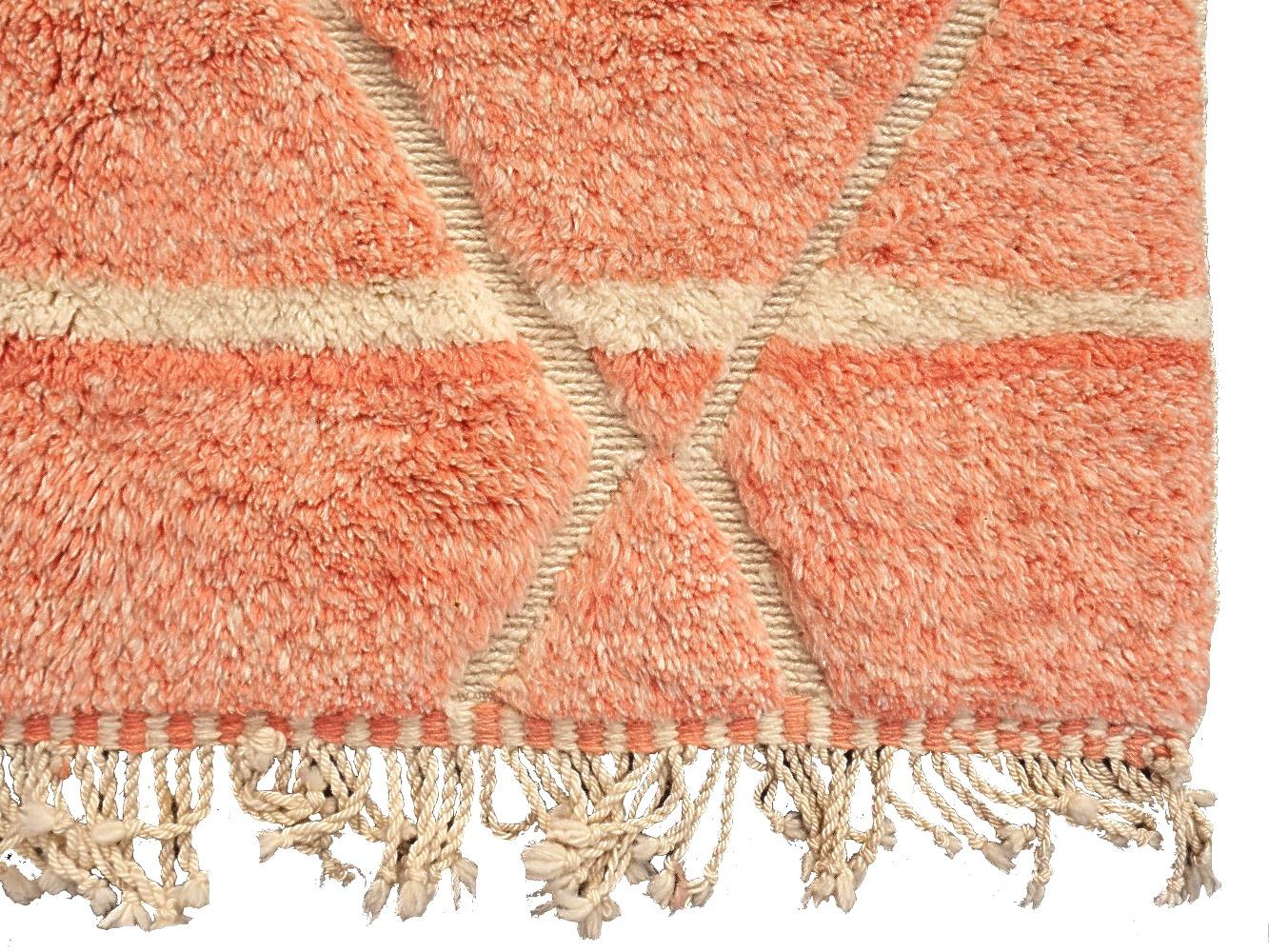 Moroccan Berber Rug Abstract Design Salmon Pink Woolwhite Stunning Quality 5