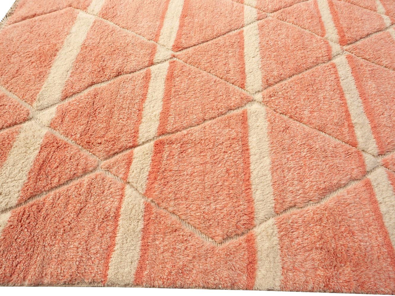 Moroccan Berber Rug Abstract Design Salmon Pink Woolwhite Stunning Quality 9