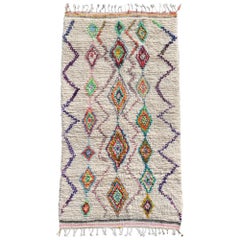 Moroccan Berber Rug Azilal Diamond Design Beige Pink Orange Blue