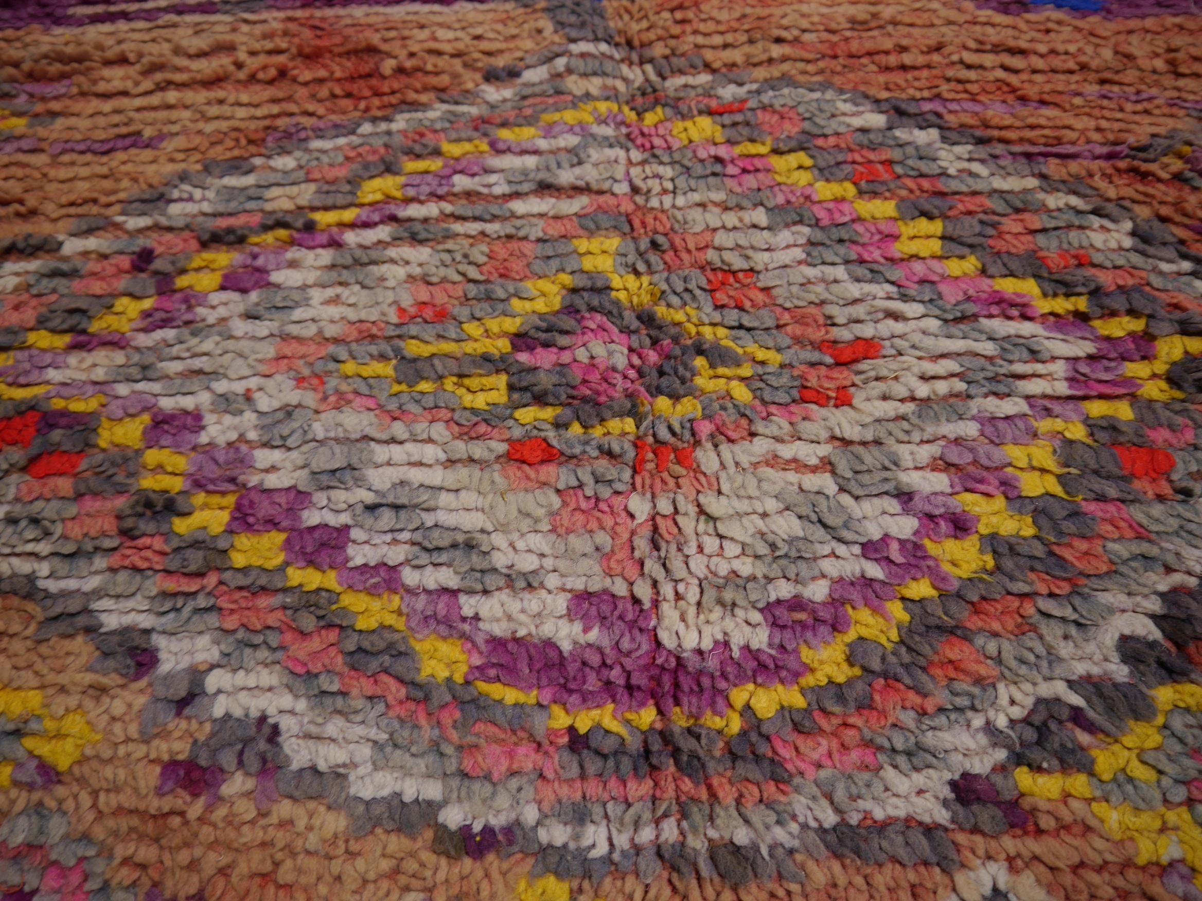 Moroccan Berber Rug Boujad Diamond Design Pink Orange Blue 2