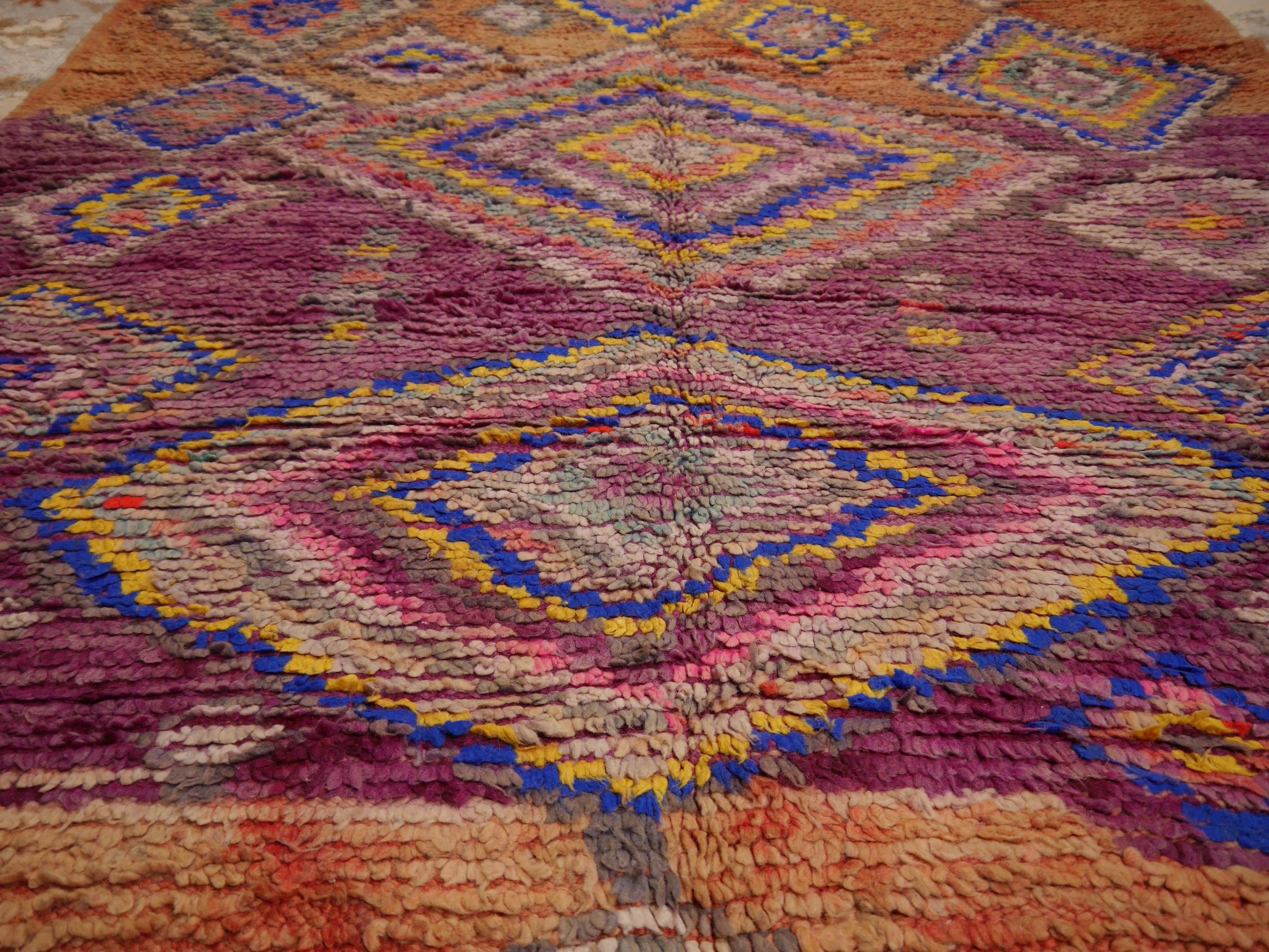 Moroccan Berber Rug Boujad Diamond Design Pink Orange Blue 3