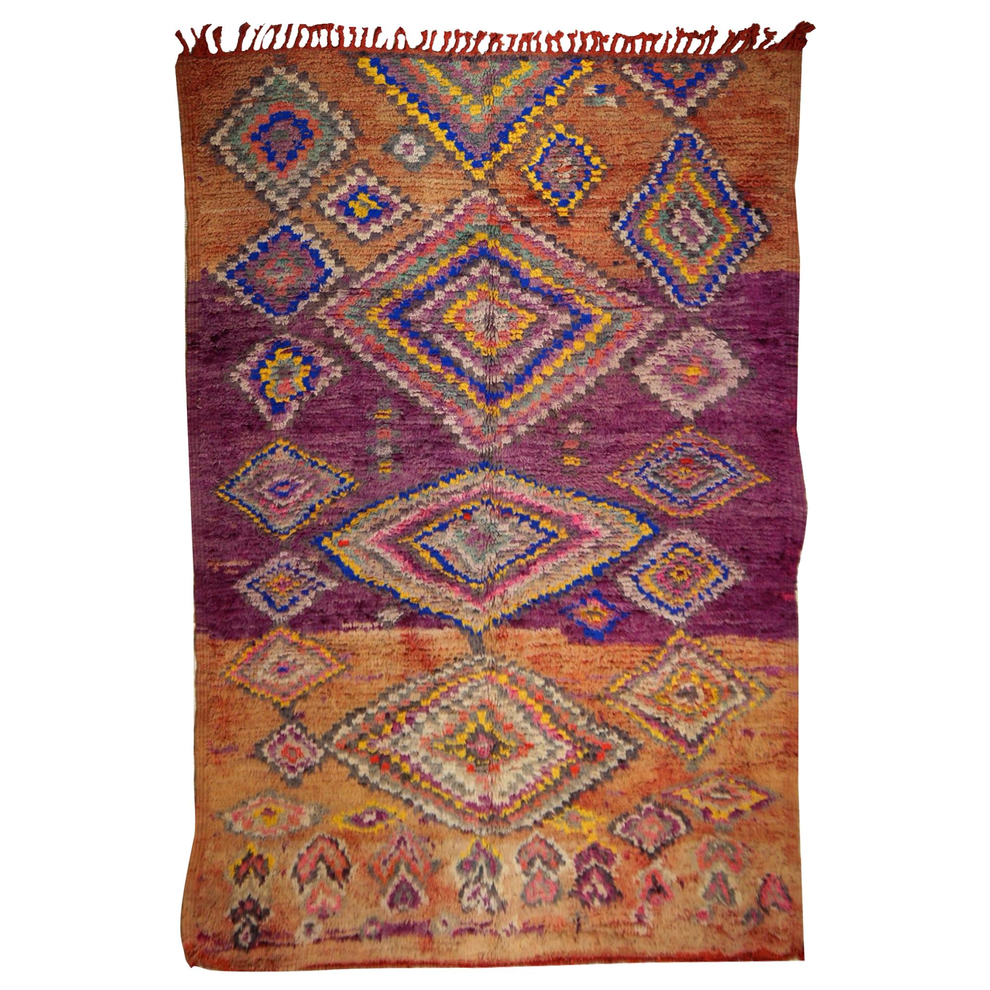 Moroccan Berber Rug Boujad Diamond Design Pink Orange Blue