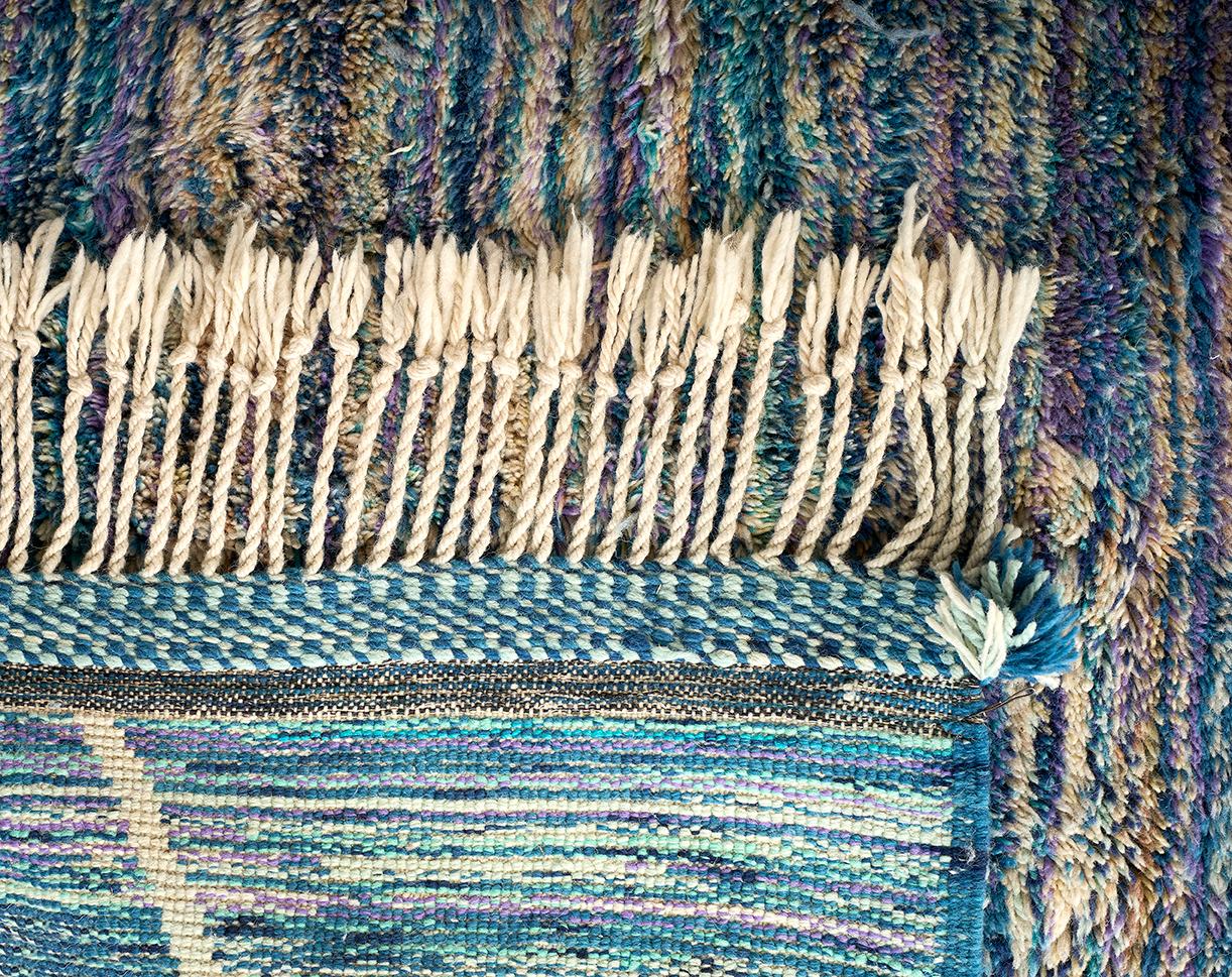 Wool Moroccan Berber Rug in Cool Multi Tone Weave For Sale