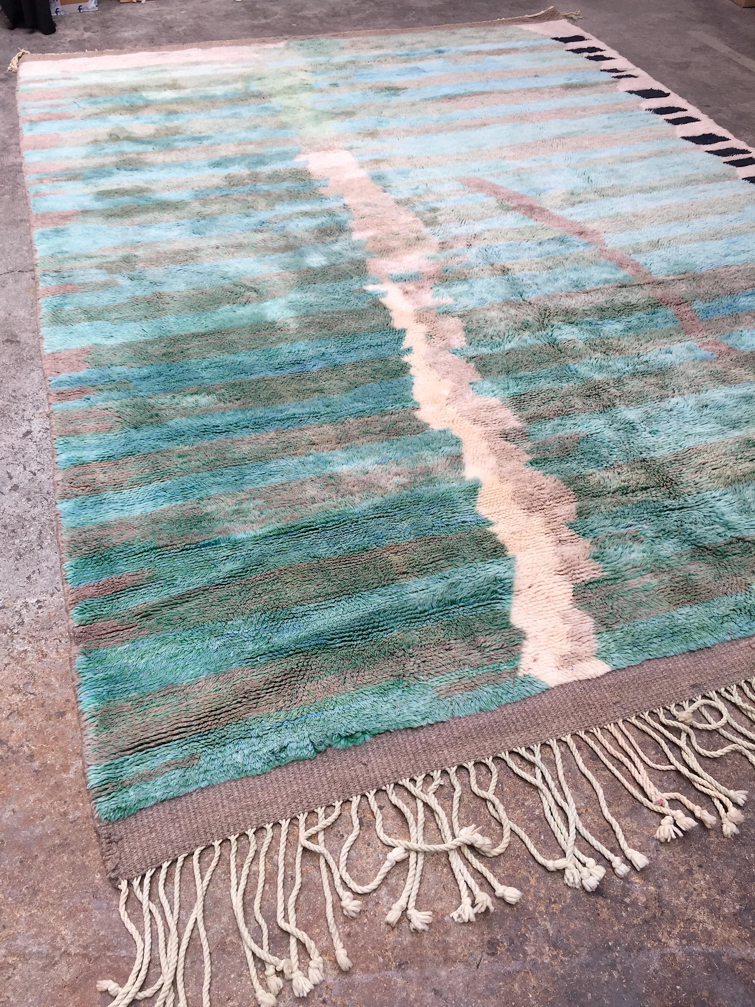 Moroccan Berber Rug, Middle Atlas Carpet, Green Blue and Grey Wool, Contemporary 2