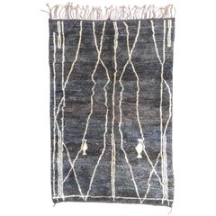 Moroccan Berber Rug, Middle Atlas Carpet, Grey Beige & Blue Wool, Contemporary
