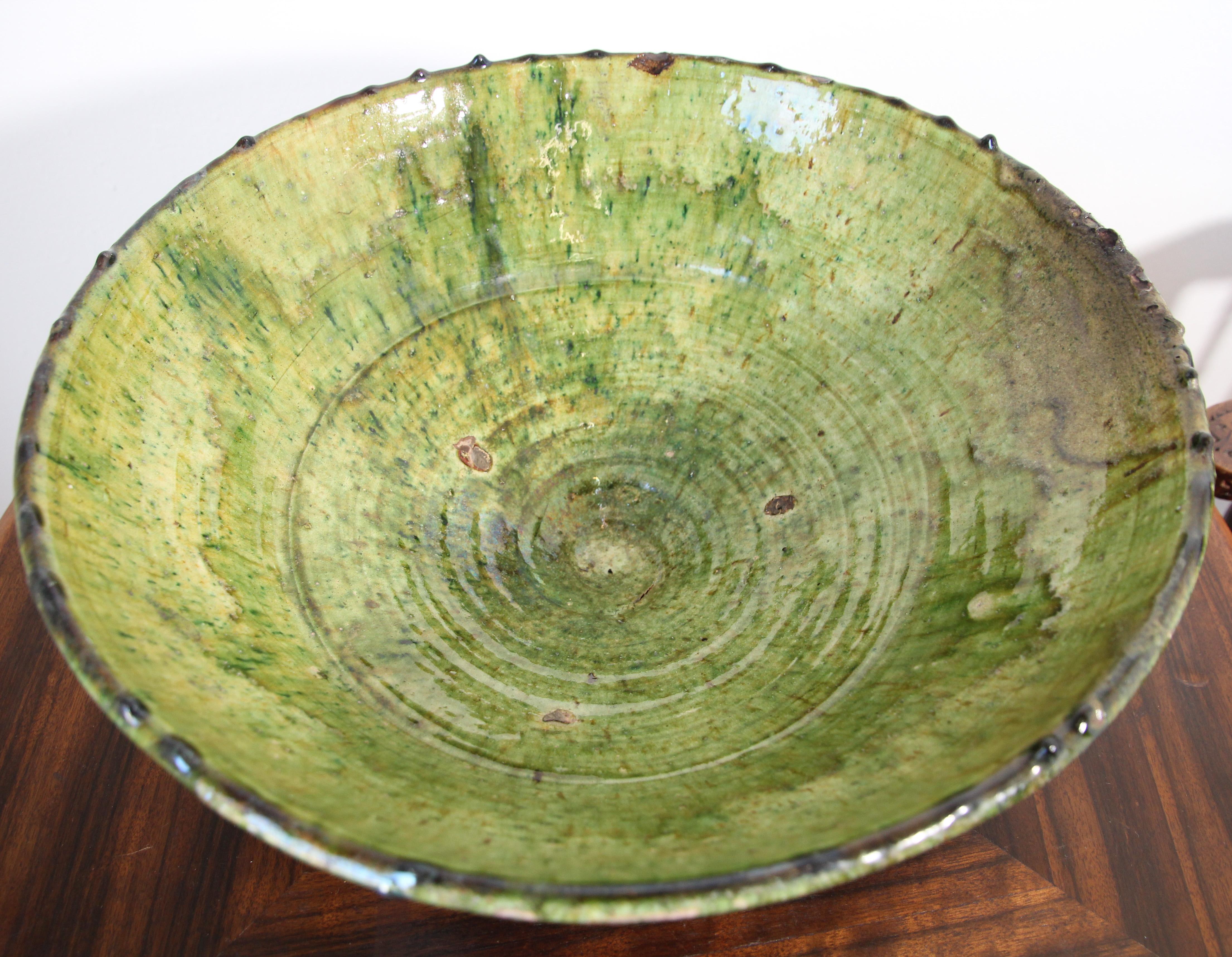 Moroccan Berber Tamgroute Green Terracotta Glazed Bowl 10