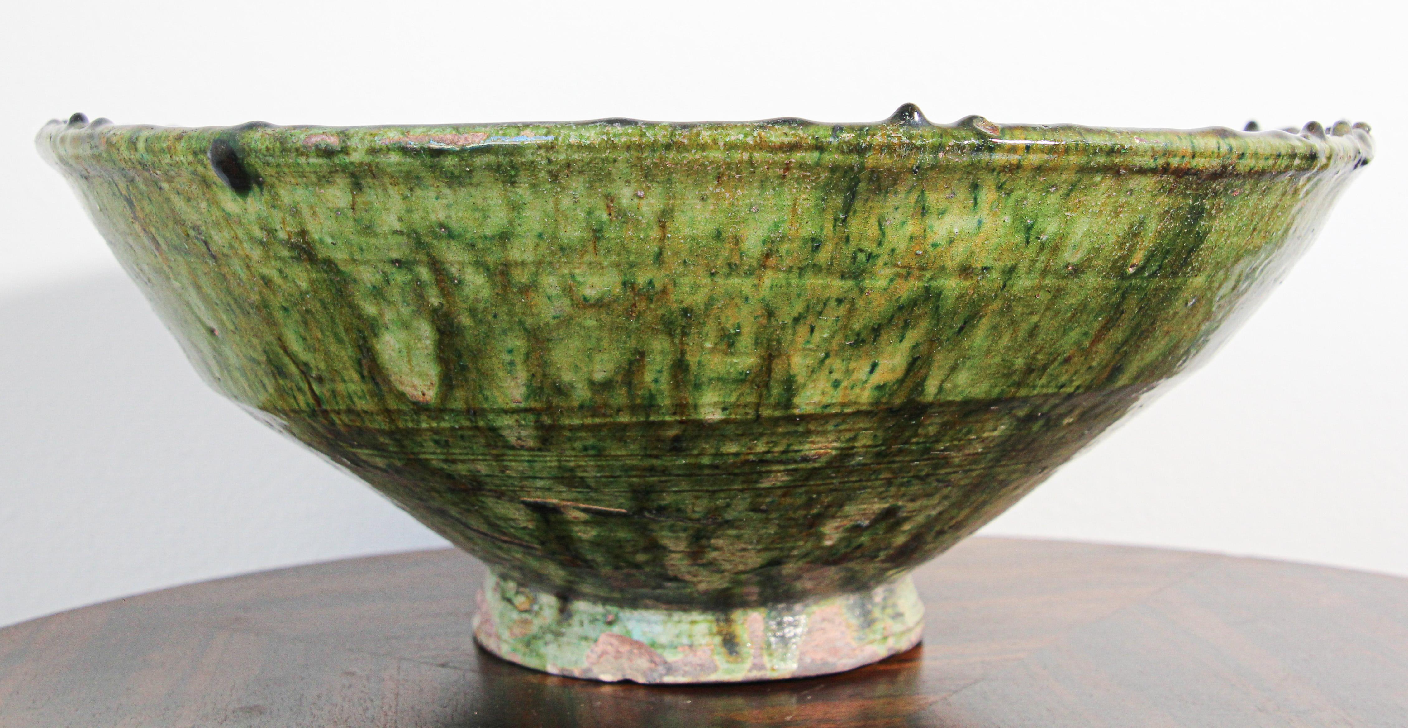 Moroccan Berber Tamgroute Green Terracotta Glazed Bowl 6