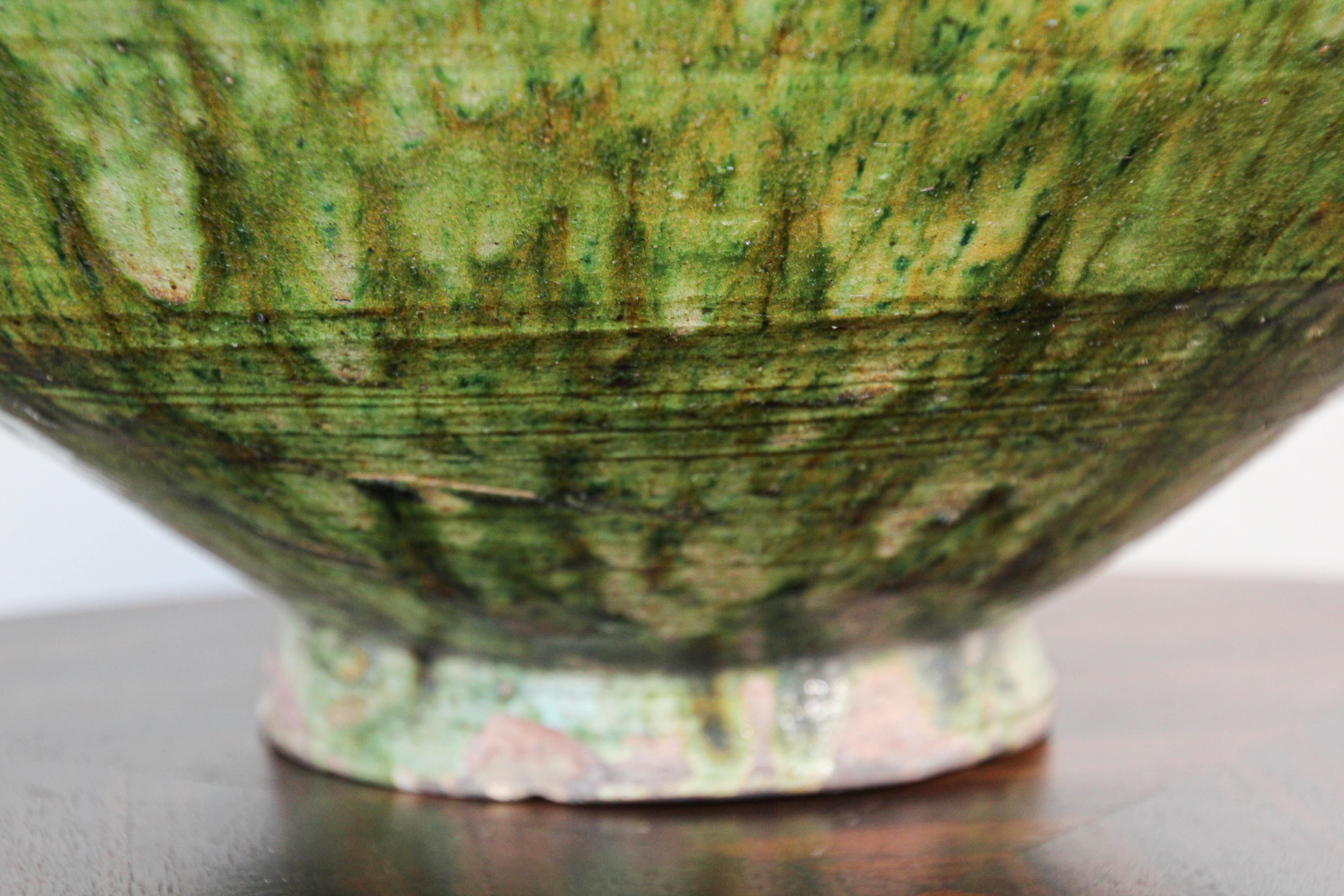 Moroccan Berber Tamgroute Green Terracotta Glazed Bowl 12