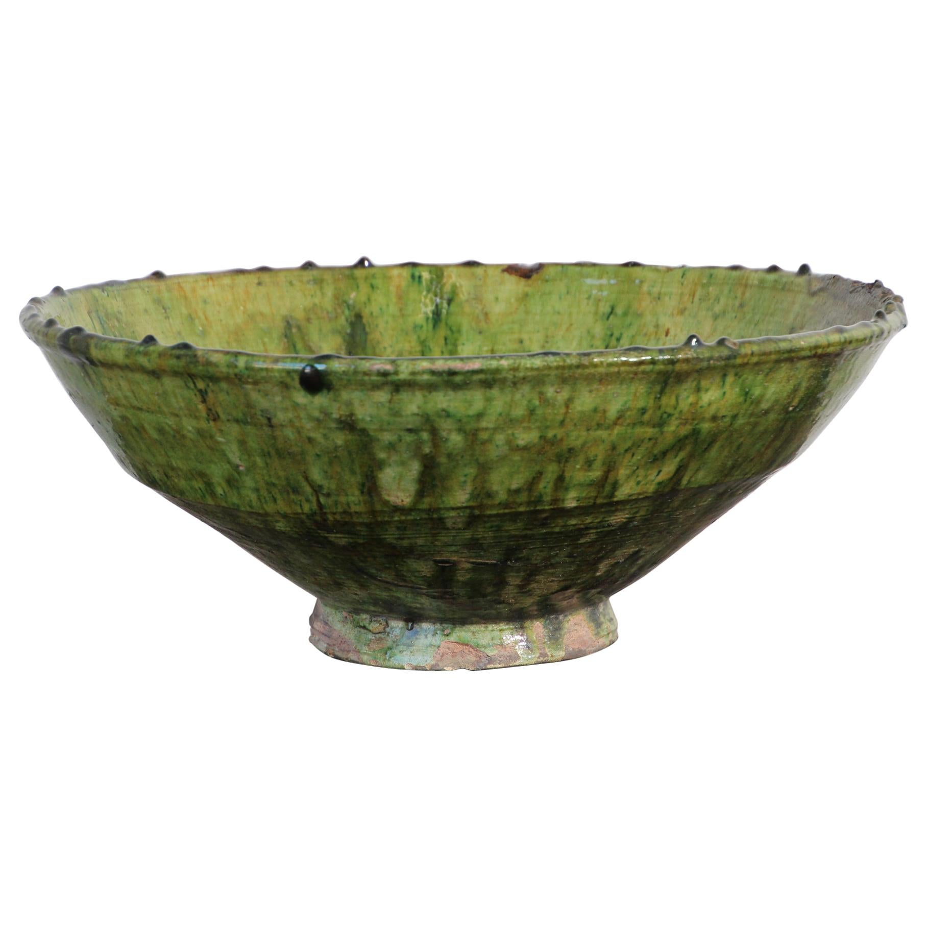 Moroccan Berber Tamgroute Green Terracotta Glazed Bowl