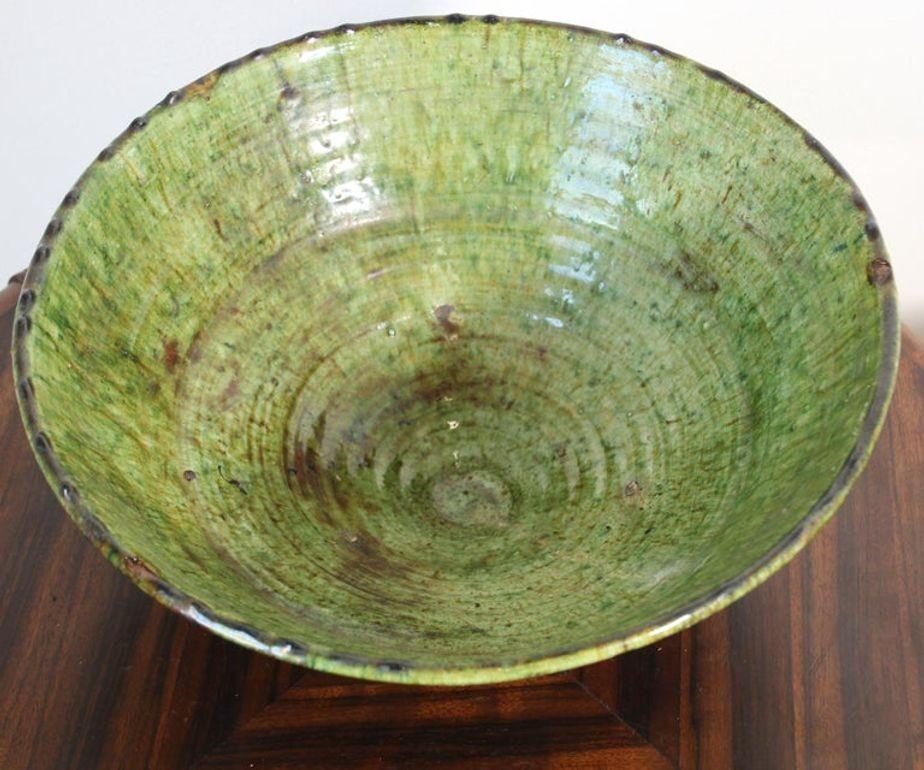 Moroccan Berber Tamgroute Terracotta Green Glazed Bowl For Sale 7