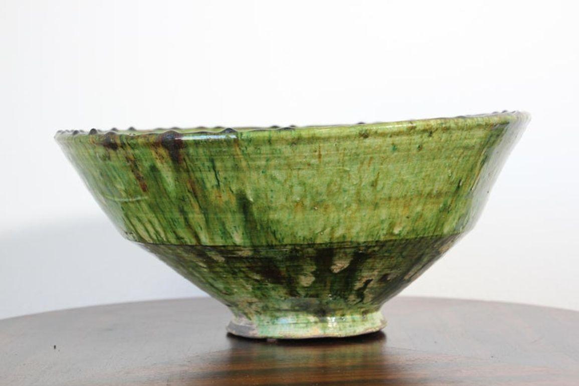 Moroccan Berber Tamgroute Terracotta Green Glazed Bowl For Sale 10