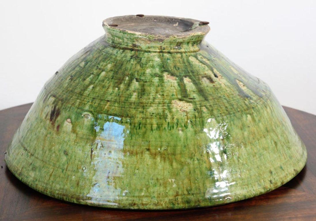 Moroccan Berber Tamgroute Terracotta Green Glazed Bowl 11