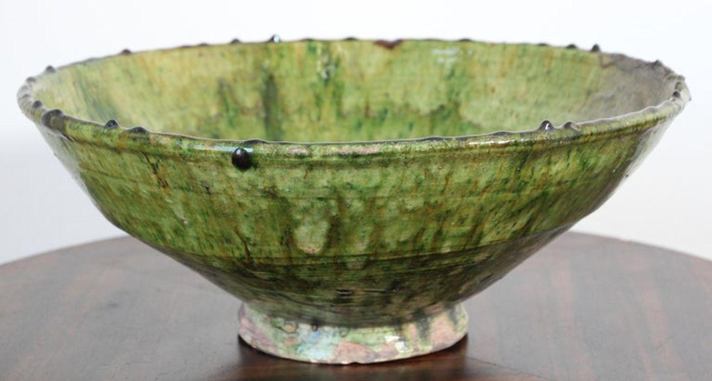 Moroccan Berber Tamgroute Terracotta Green Glazed Bowl For Sale 13