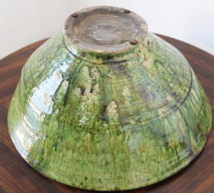 Ceramic Moroccan Berber Tamgroute Terracotta Green Glazed Bowl For Sale