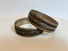 Moroccan Berber Tribal Bracelets Set of 2, Artisan Silver Cuff, 1920