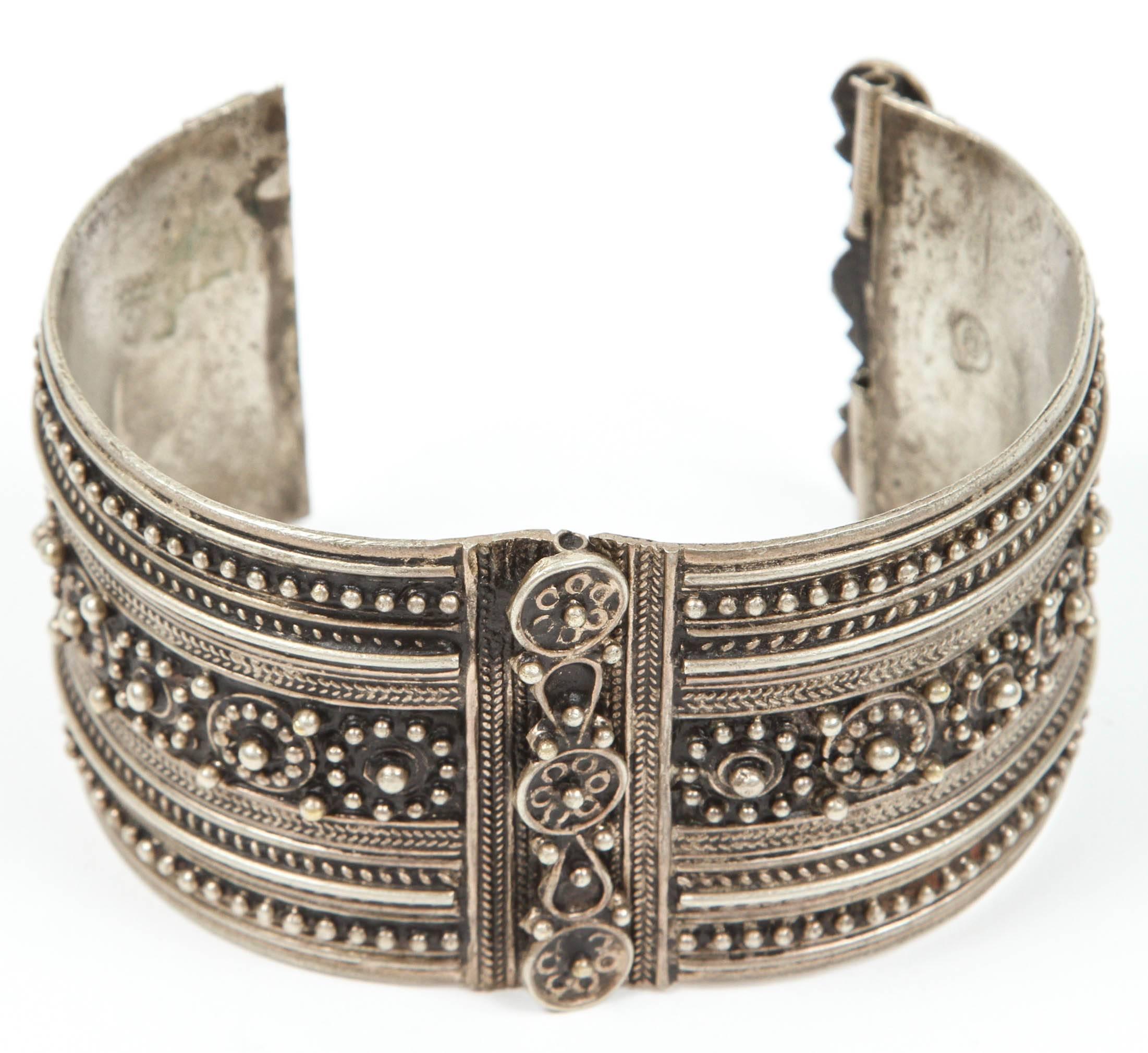 Hammered Moroccan Berber Tribal Silver Cuff For Sale