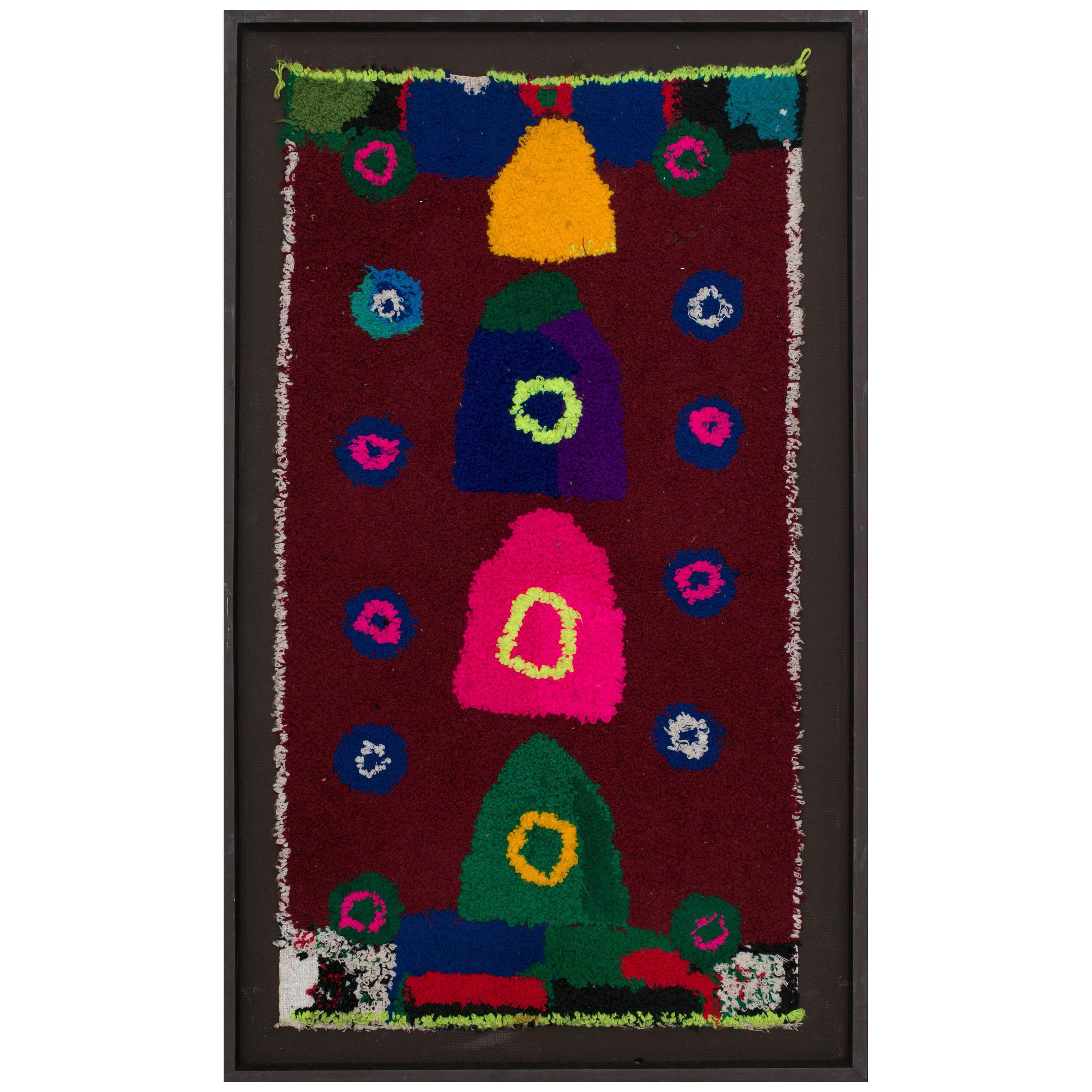 Moroccan Berber Vintage Handmade Tapestry Bright and Dark Wool Colors For Sale