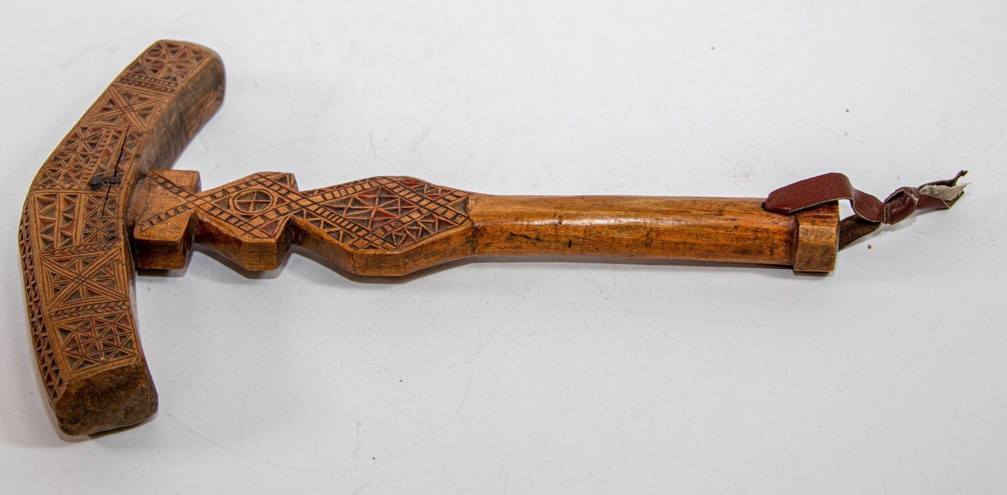 Hand-Crafted Moroccan Berber Wooden Sugar Hammer Marteau a Sucre Deggaga For Sale