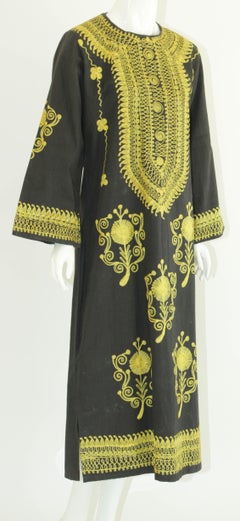 Black and Gold Caftan, 1970 Dress Vintage Ethnic Kuchi Kaftan