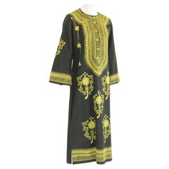 Schwarzer und goldener Kaftan, 1970 Kleid Vintage, ethnischer Kuchi-Kaftan