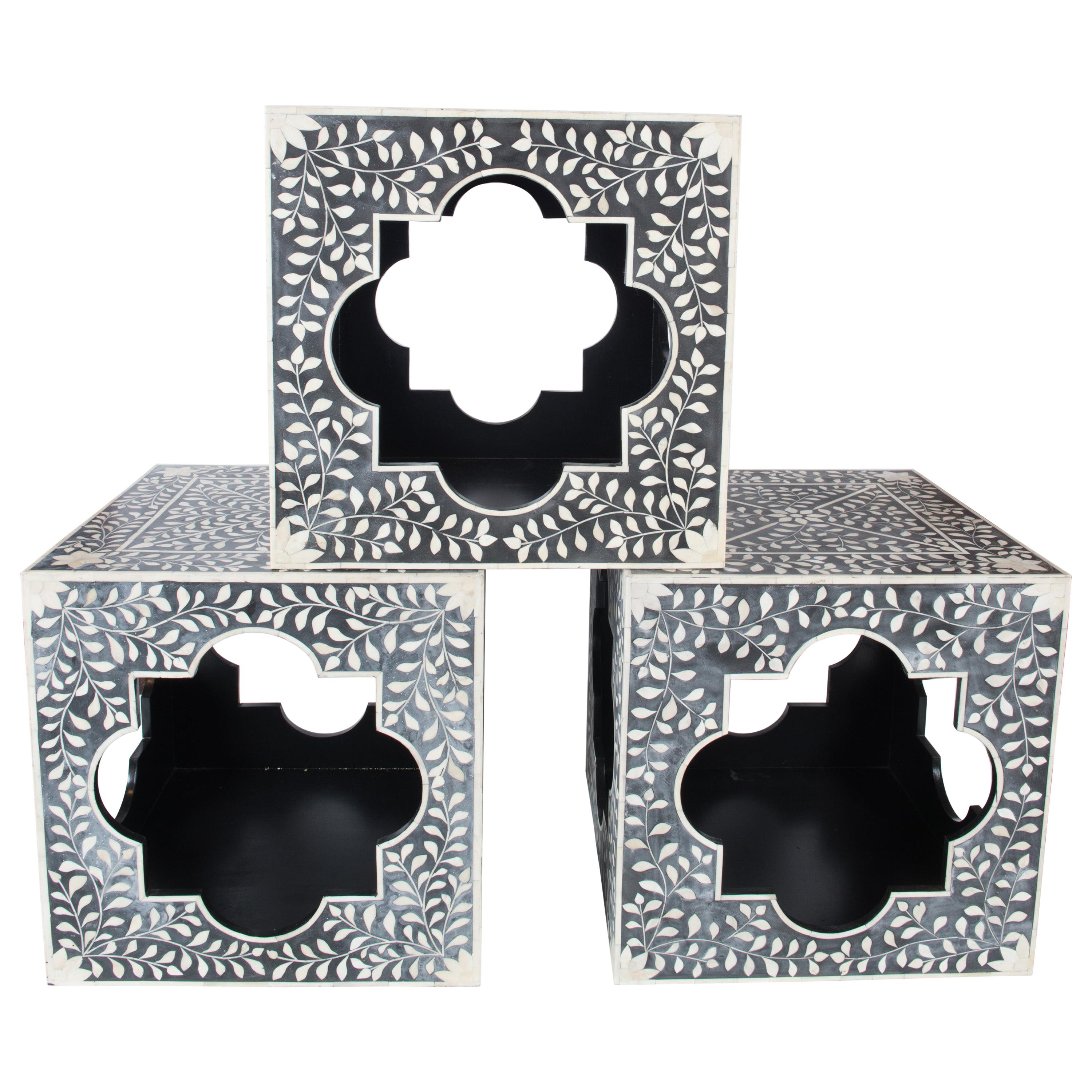 Moroccan Black and White Bone Side Table Cube