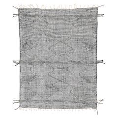 Moroccan Black and White Geometric Designed Wool Rug 7'5''x9'7''