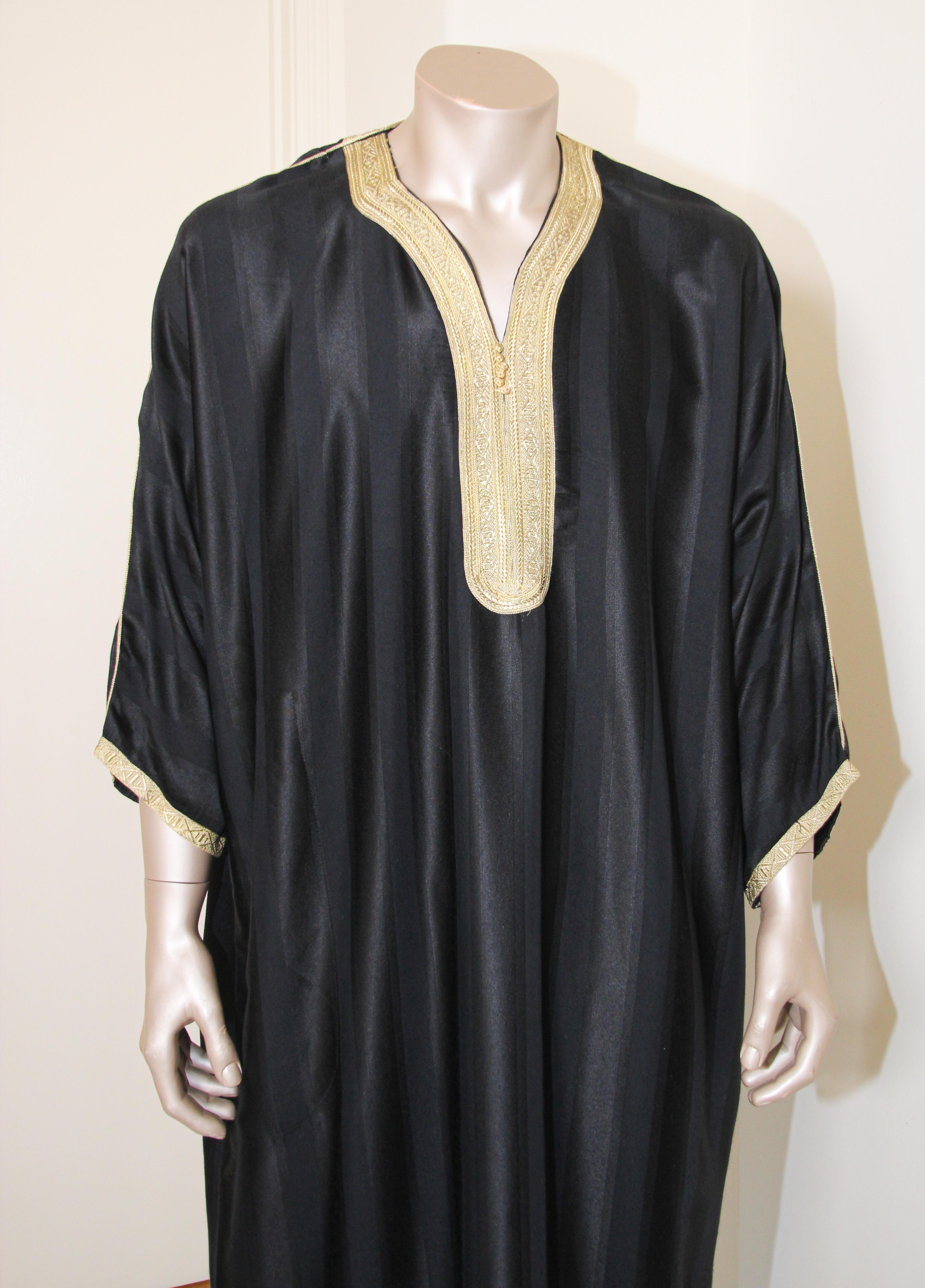 Fabric Moroccan Black Vintage Gentleman Caftan For Sale