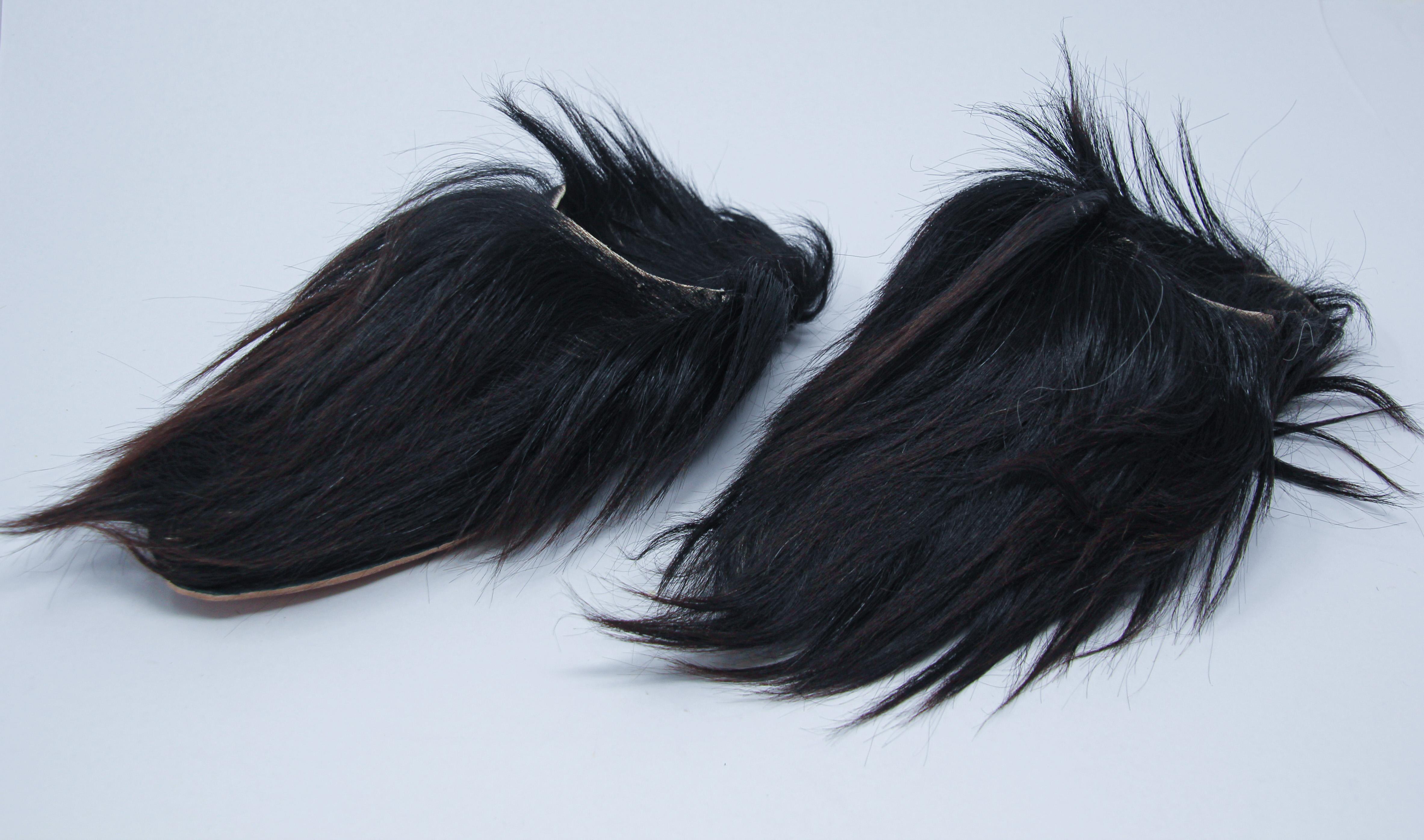 Hand-Crafted Moroccan Black Goat Hair Slippers For Sale
