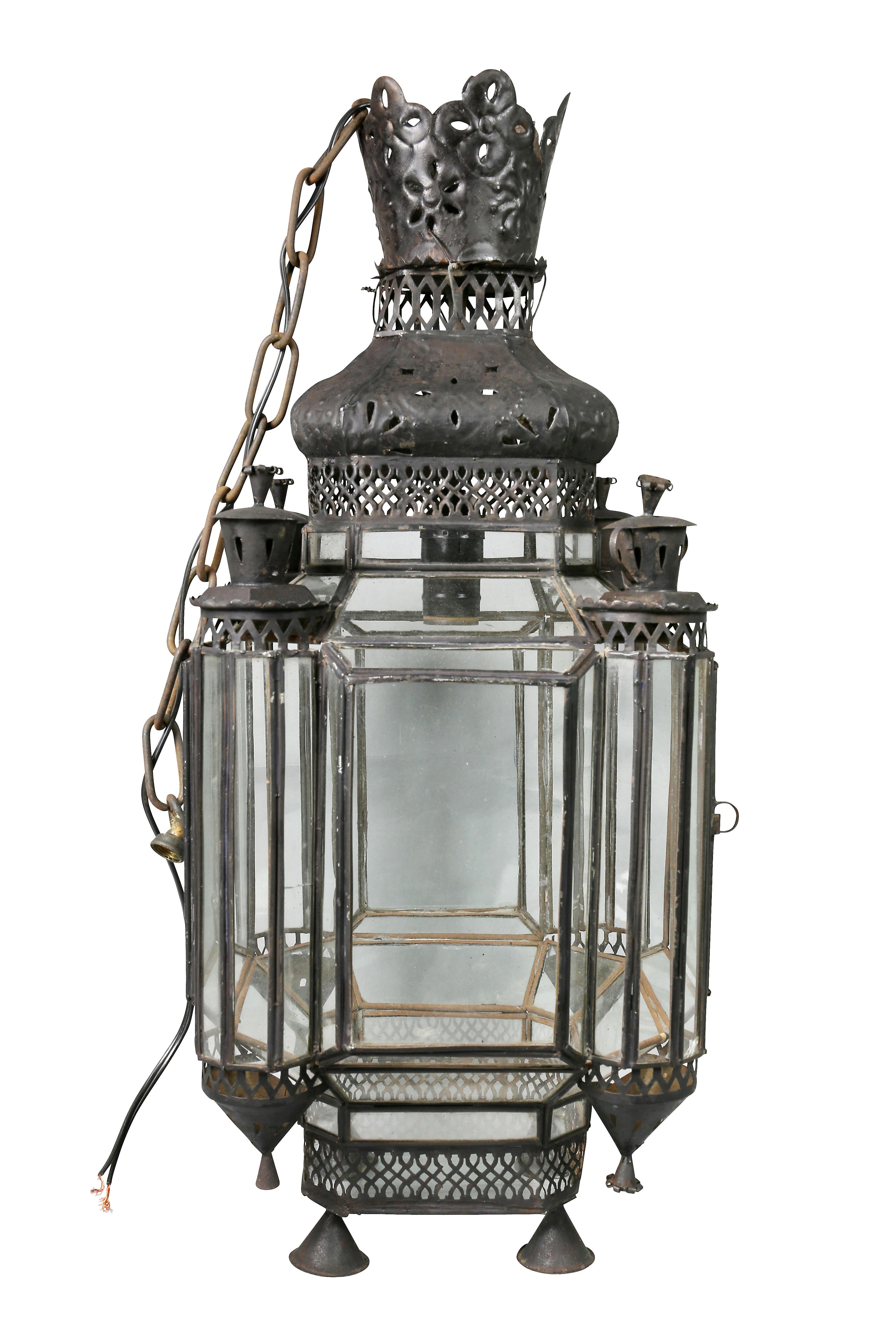 Moroccan Black Painted Tole Hall Lantern For Sale 1
