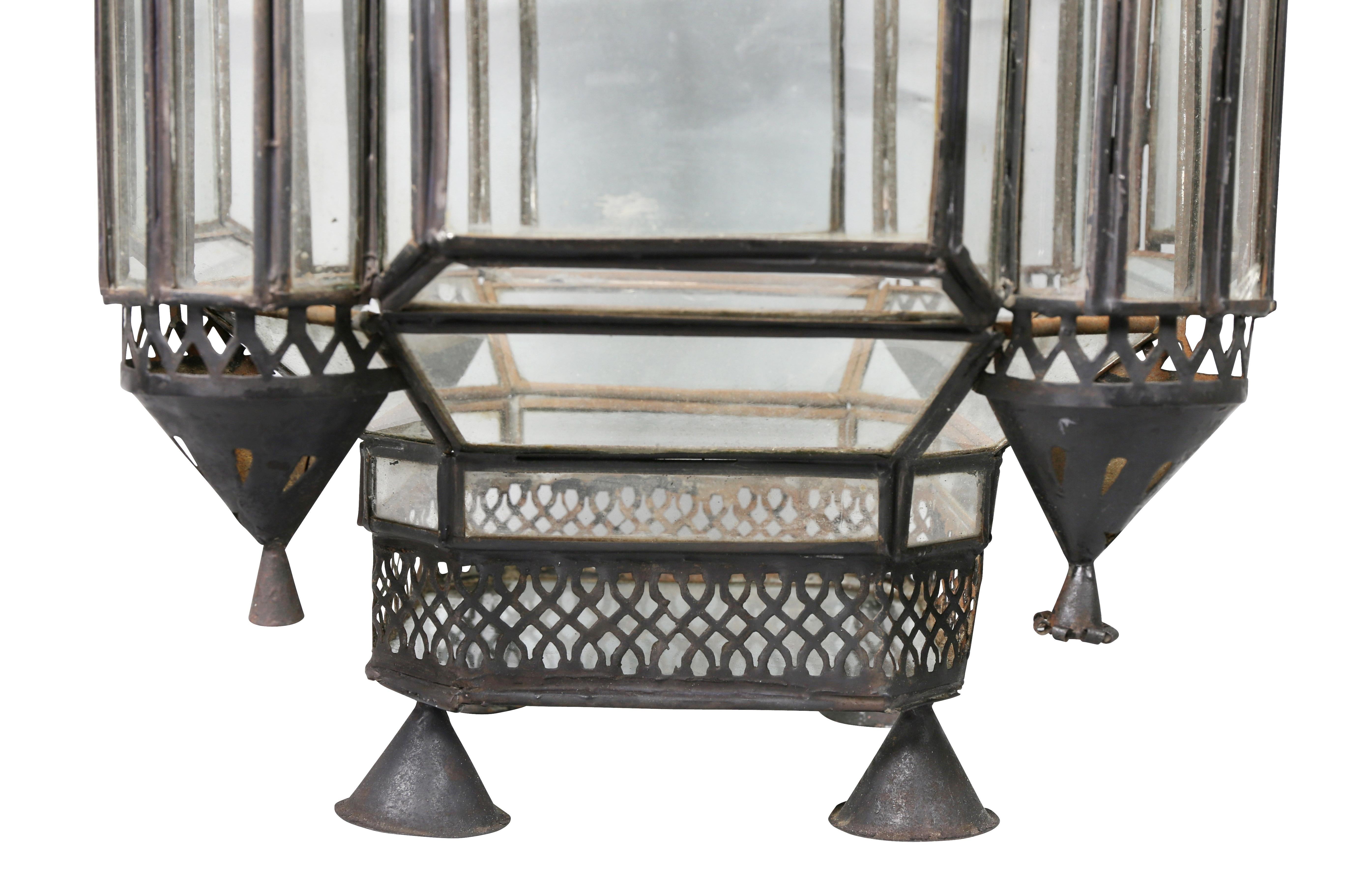 Moroccan Black Painted Tole Hall Lantern For Sale 2