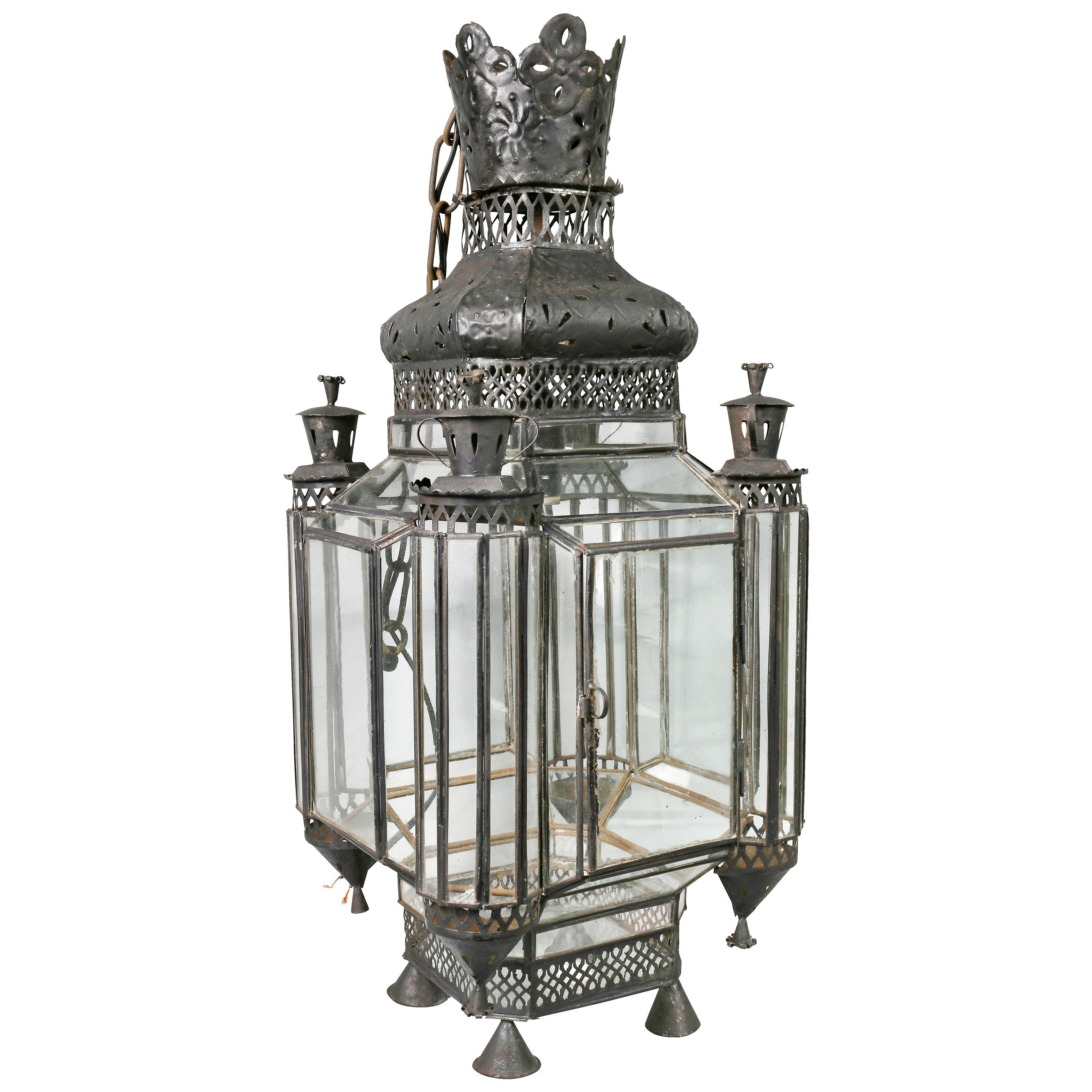 Moroccan Black Painted Tole Hall Lantern